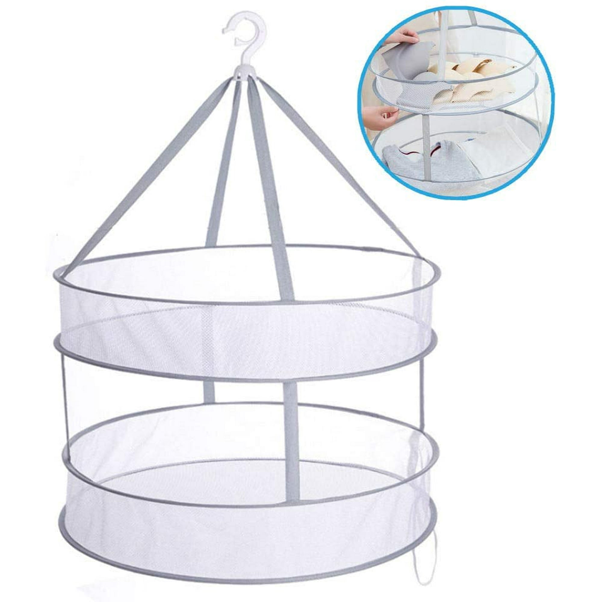 Foldable 2Layers Drying Rack Net Hanging Clothes Laundry Sweater Dryer Basket SN 